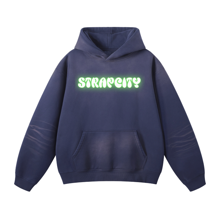 Royal Blue Washed Dyed Fleece Hoodie Neon