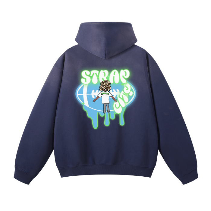 Royal Blue Washed Dyed Fleece Hoodie Neon