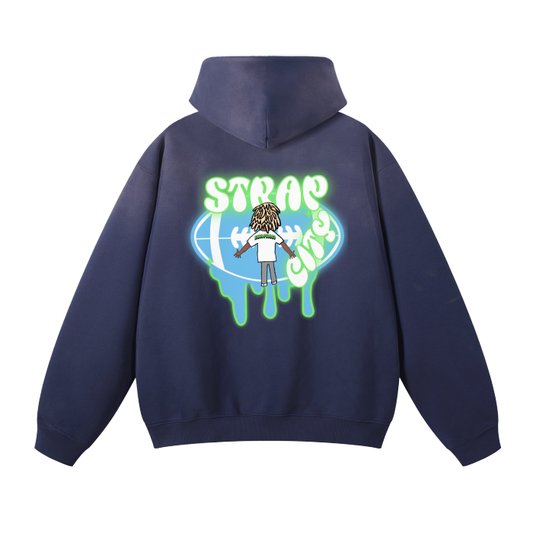 Royal Blue Washed Dyed Fleece Hoodie Neon