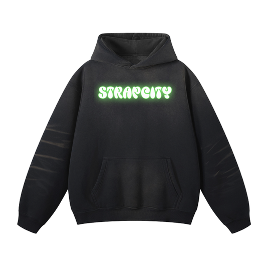 Black Washed Dyed Fleece Hoodie Neon