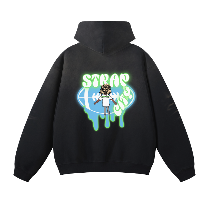 Black Washed Dyed Fleece Hoodie Neon